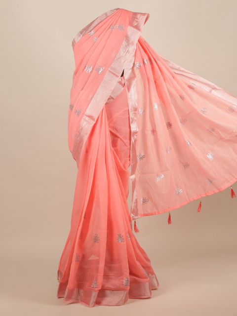 

Pothys Pink & Silver-Toned Jute Silk Woven Design Saree
