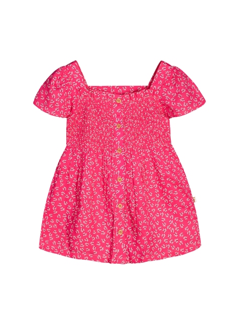 

Budding Bees Girls Pink & Off-White Floral Print A-Line Dress