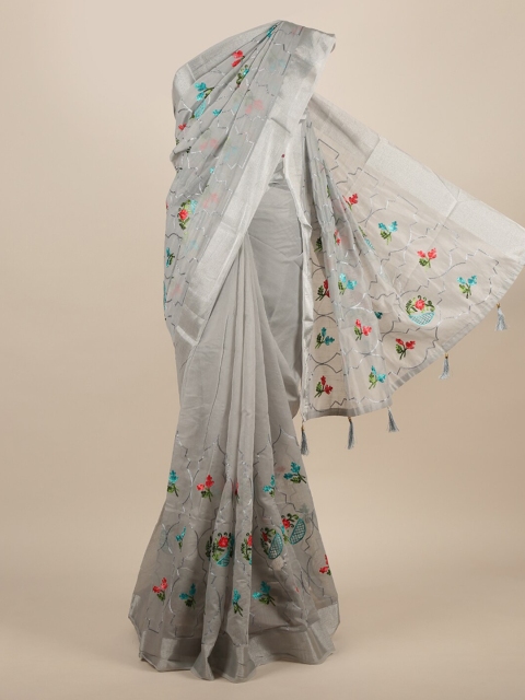

Pothys Grey Embroidered Jute Silk Saree