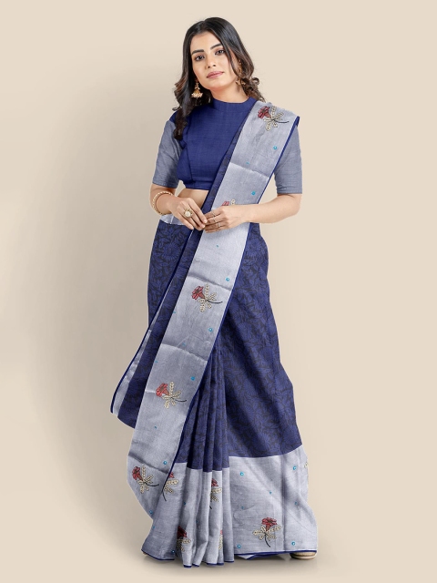 

Kalamandir Blue Printed Cotton Blend Saree