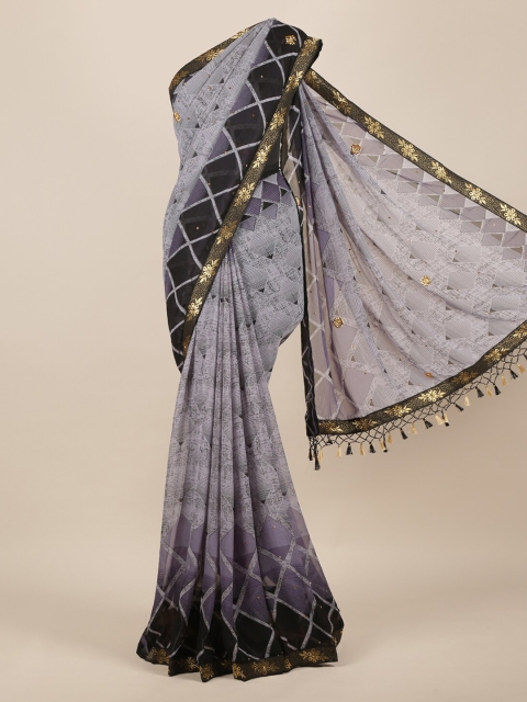 

Pothys Grey & Black Poly Chiffon Checked Saree