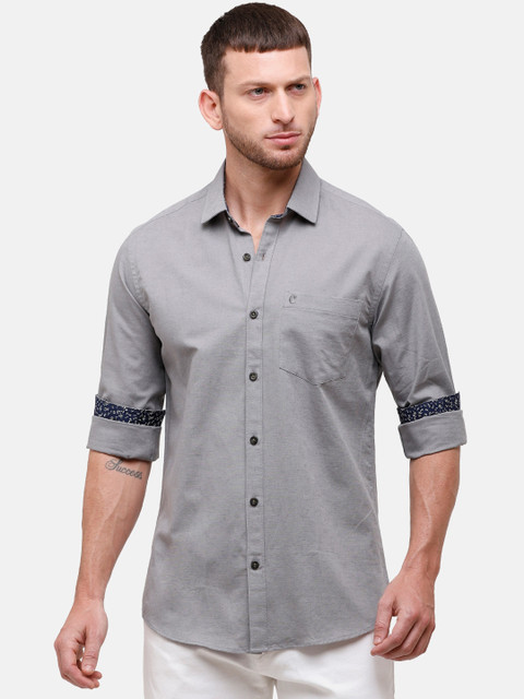 

CAVALLO by Linen Club Men Grey Cotton Linen Regular Fit Solid Casual Shirt