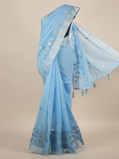 

Pothys Blue Embroidered Jute Silk Saree