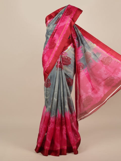 

Pothys Grey & Pink Jute Silk Printed Saree