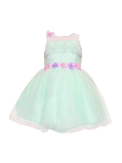 

BETTY Girls Mint Green Solid Net Fit and Flare Dress