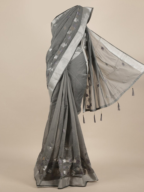 

Pothys Grey Embroidered Jute Silk Saree