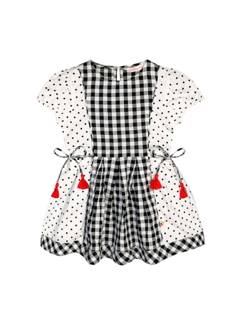 

Budding Bees Girls White & Black Checked A-Line Dress