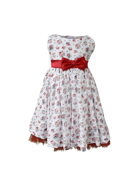 

Faye Girls White & Red Floral Print Fit and Flare Dress