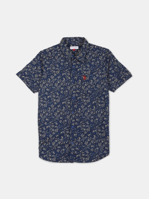 

U.S. Polo Assn. Kids Boys Navy Blue & Beige Regular Fit Printed Casual Shirt