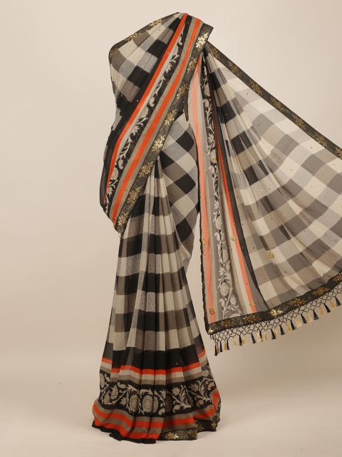 

Pothys Grey Checked Poly Chiffon Saree