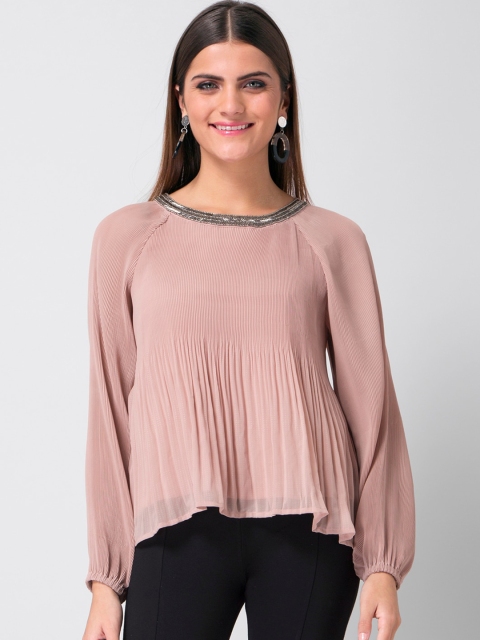 

FabAlley Pink Embellished Georgette Pleated Top
