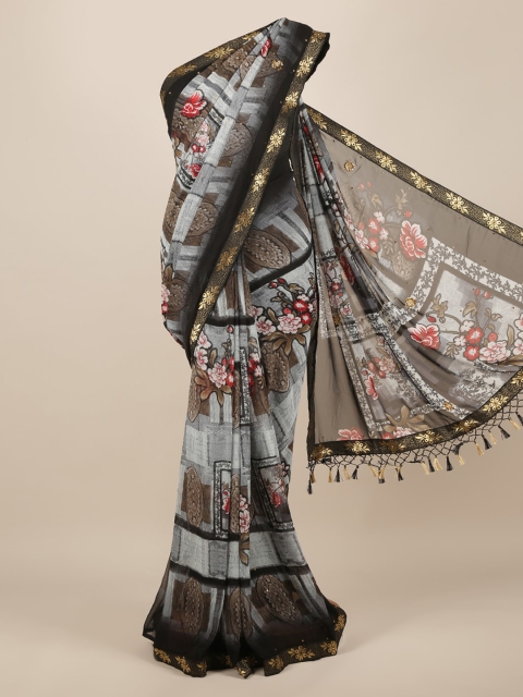 

Pothys Grey & Black Poly Chiffon Printed Saree