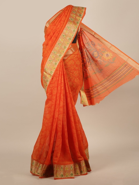 

Pothys Orange Solid Jute Silk Saree