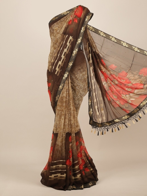 

Pothys Brown Printed Poly Chiffon Saree