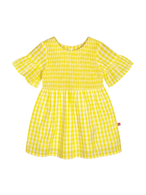 

Budding Bees Girls Yellow & White Cotton Checked A-Line Dress