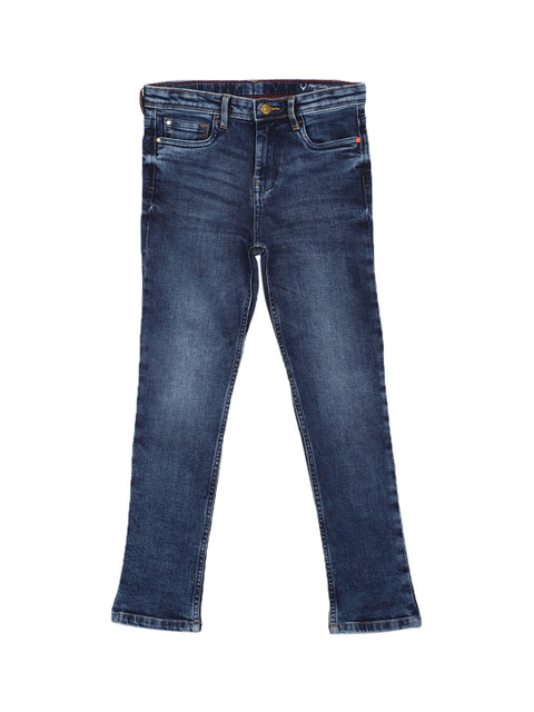 

Allen Solly Junior Boys Navy Blue Slim Fit Mid-Rise Low Distress Stretchable Jeans