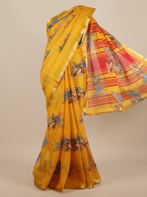 

Pothys Yellow Printed Jute Silk Saree