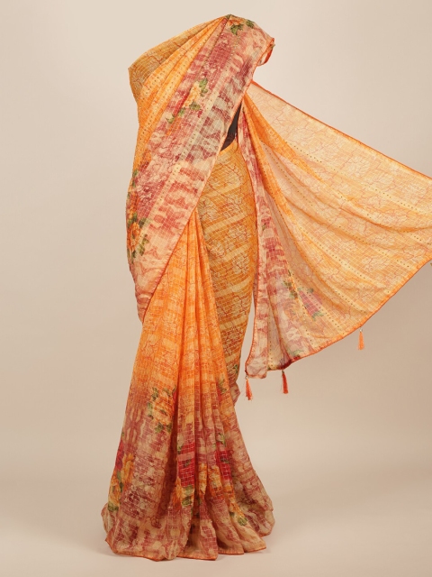 

Pothys Orange Printed Poly Chiffon Saree