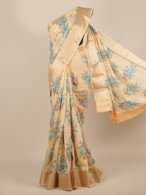 

Pothys Beige & Blue Jute Silk Printed Saree