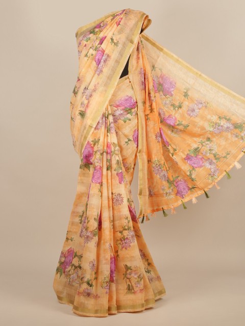 

Pothys Peach-Coloured Printed Jute Silk Saree