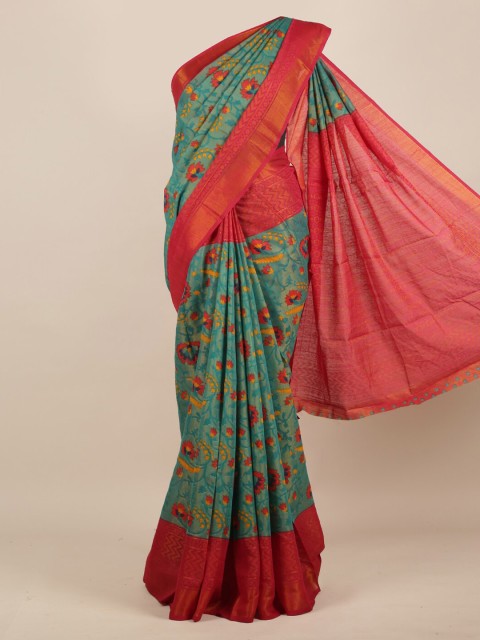 

Pothys Green & Red Jute Silk Printed Saree