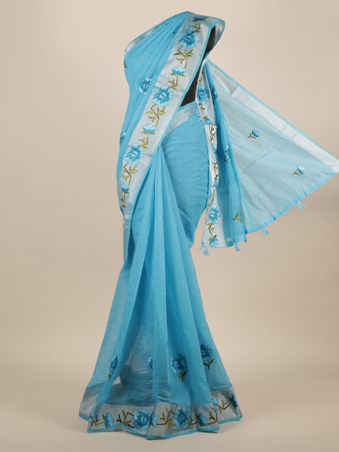 

Pothys Blue Embroidered Jute Silk Saree