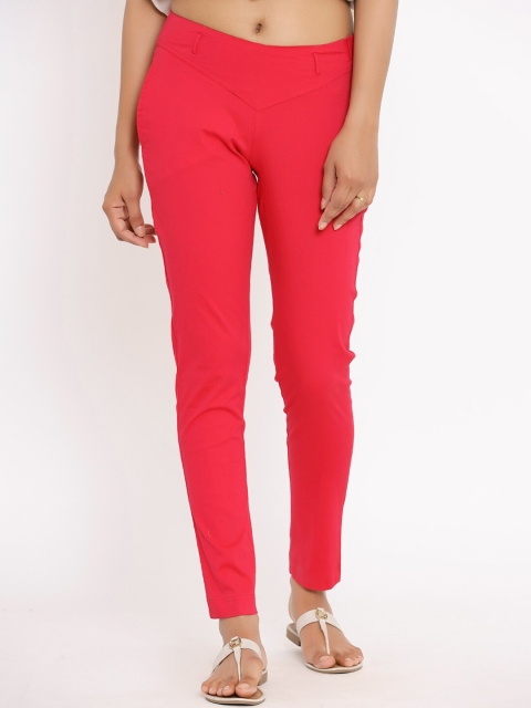 

Fabriko Women Pink Regular Fit Solid Cigarette Trousers