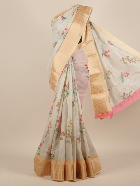 

Pothys Grey Printed Jute Silk Saree