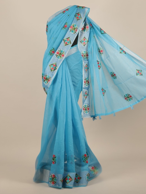 

Pothys Blue Embroidered Jute Silk Saree