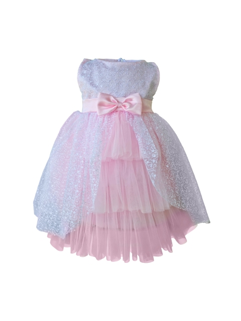 

Faye Girls White & Pink Self-Design Net Fit and Flare Dress