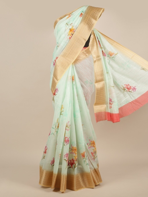 

Pothys Sea Green Printed Jute Silk Saree