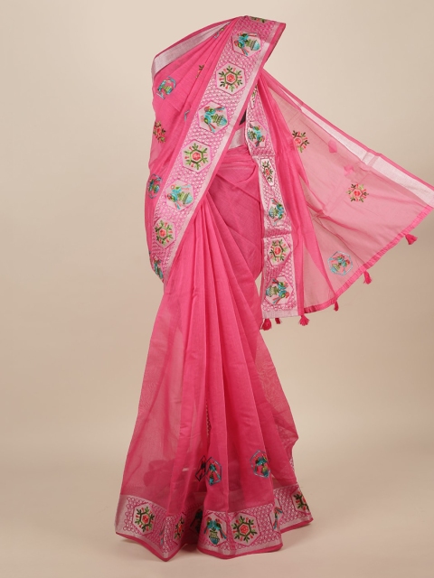 

Pothys Pink Embroidered Jute Silk Saree