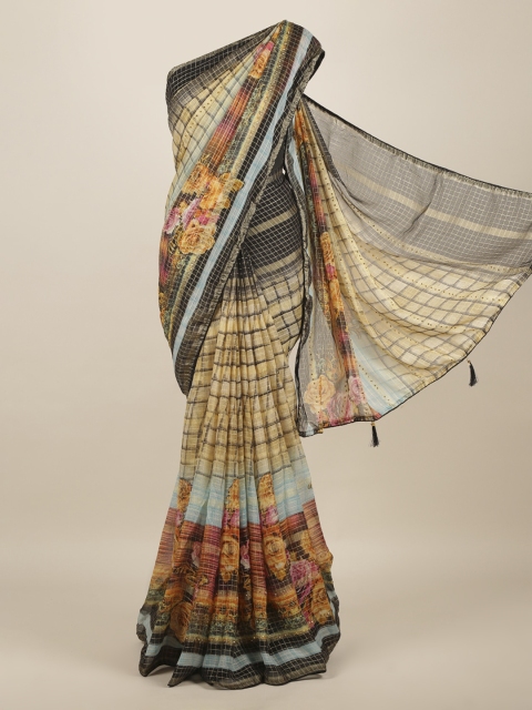 

Pothys Multicoloured Printed Poly Chiffon Saree With Tasseled Pallu, Multi