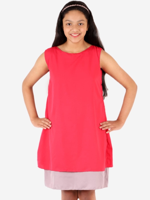 

YK Girls Pink Solid Layered A-Line Dress