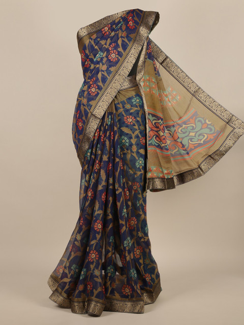 

Pothys Navy Blue Printed Poly Chiffon Saree