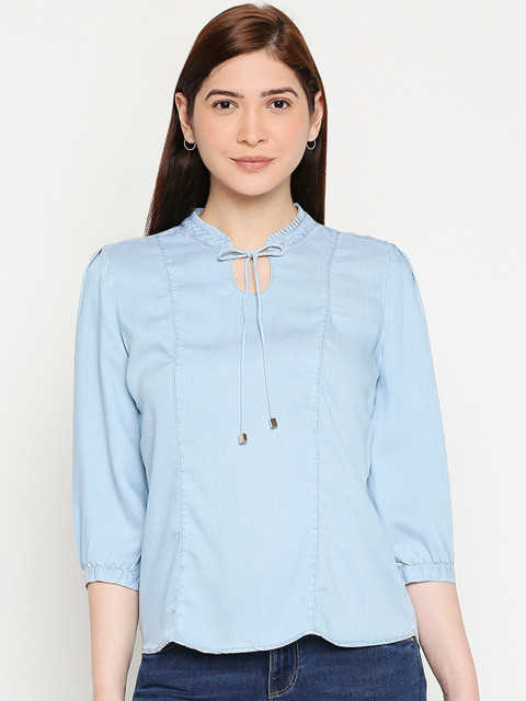 

Kraus Jeans Blue Tie-Up Neck Denim Regular Top