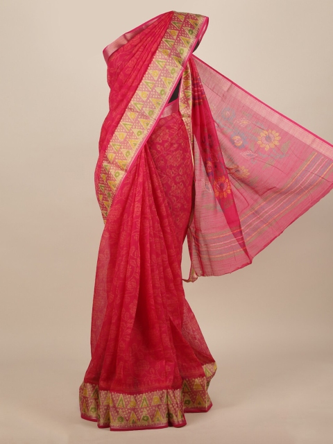 

Pothys Magenta & Yellow Jute Silk Printed Saree