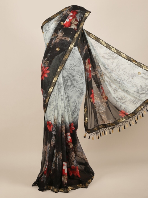 

Pothys Grey Printed Poly Chiffon Saree
