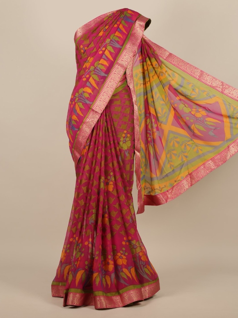 

Pothys Magenta & Yellow Poly Chiffon Woven Design Saree