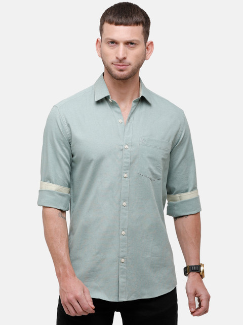 

CAVALLO by Linen Club Men Mint Green Cotton Linen Regular Fit Solid Casual Shirt