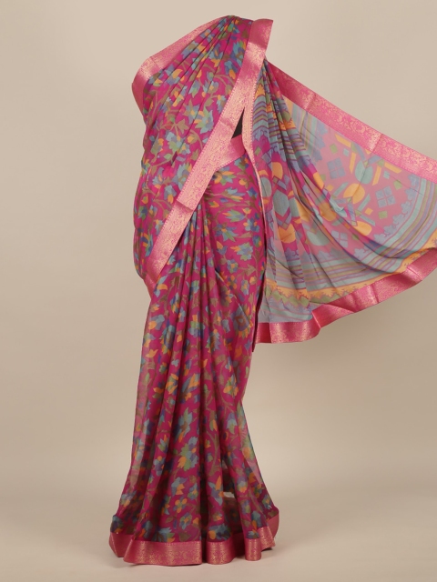 

Pothys Pink Printed Poly Chiffon Saree
