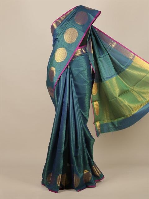 

Pothys Blue & Green Jute Silk Woven Design Saree