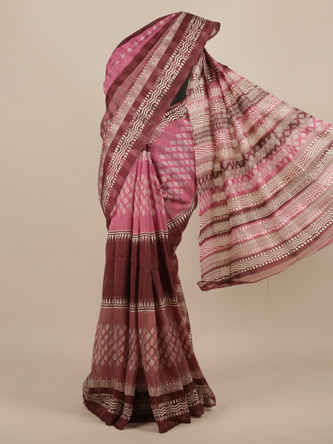 

Pothys Pink Printed Jute Silk Saree