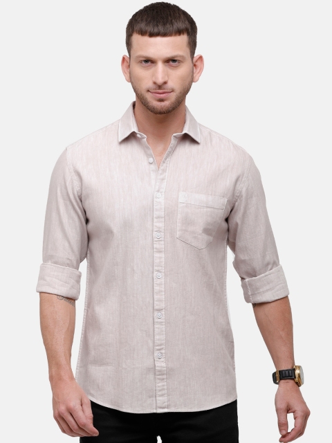 

CAVALLO by Linen Club Men Beige Cotton Linen Regular Fit Dyed Casual Shirt