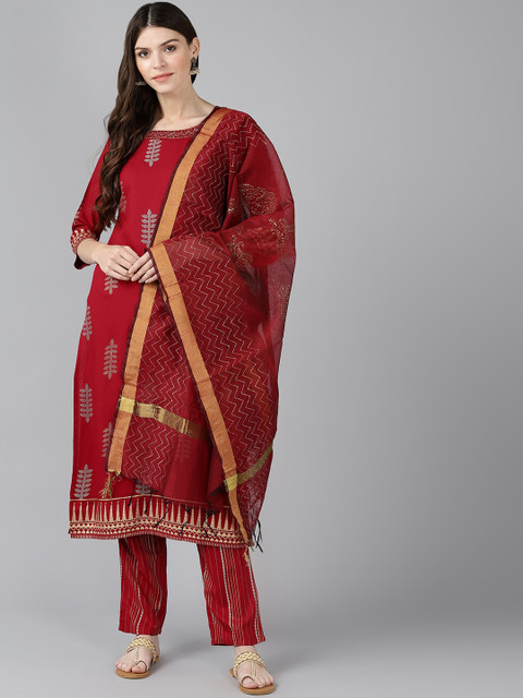 

Bani Women Women Maroon & Golden Printed Kurta with Trousers & Dupatta