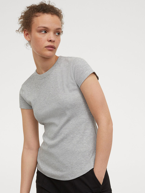 

H&M Women Grey Solid Ribbed Top