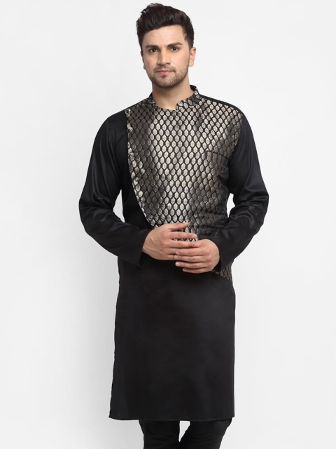 

TREEMODA Men Black Brocade Silk Kurta