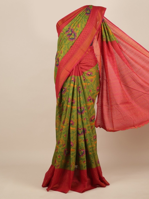 

Pothys Green & Orange Jute Silk Printed Saree