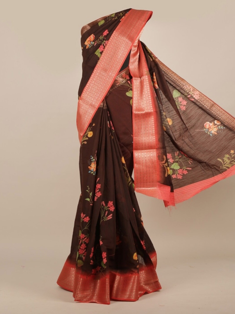 

Pothys Brown & Pink Jute Silk Printed Saree