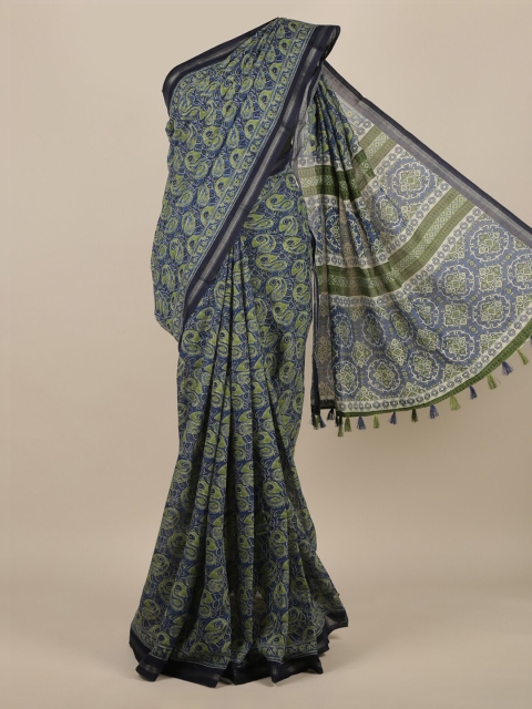 

Pothys Navy Blue & Green Jute Silk Printed Saree